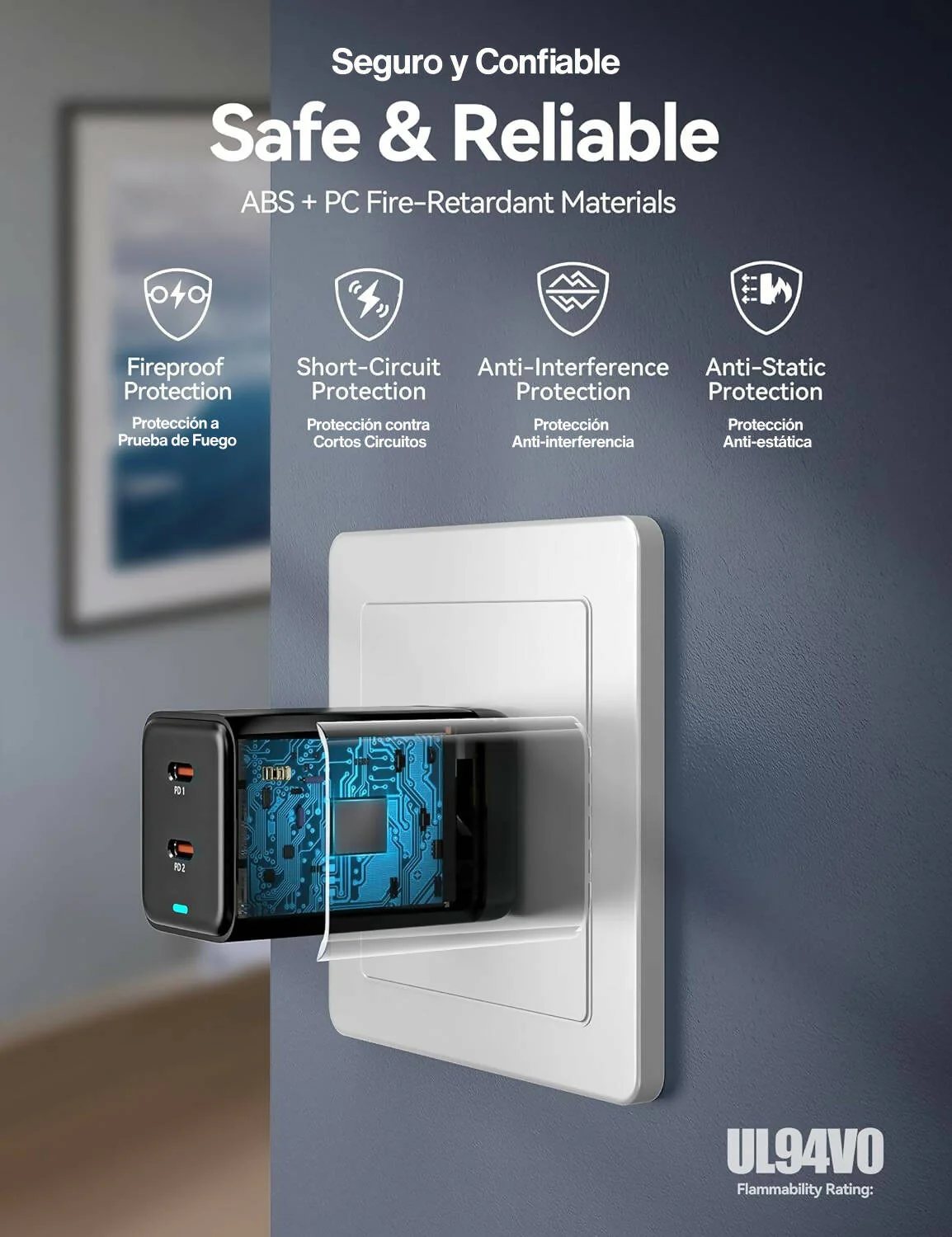 Cargador TECKNET Tipo C (USB-C) de 45W GaN, Carga Rápida PPS con Doble Puerto - Image 3